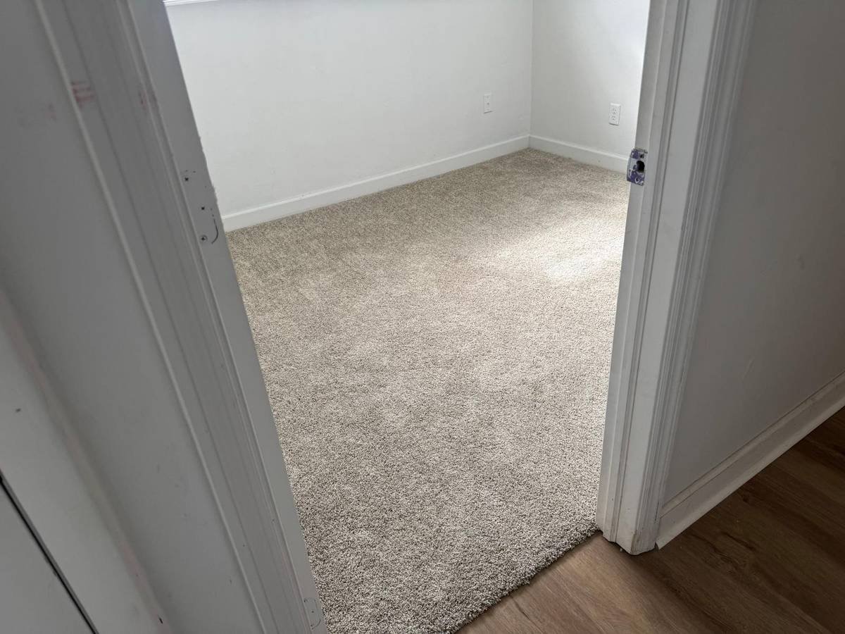 Carpet to vinyl plank doorway in a San Jose Jacksonville bedroom