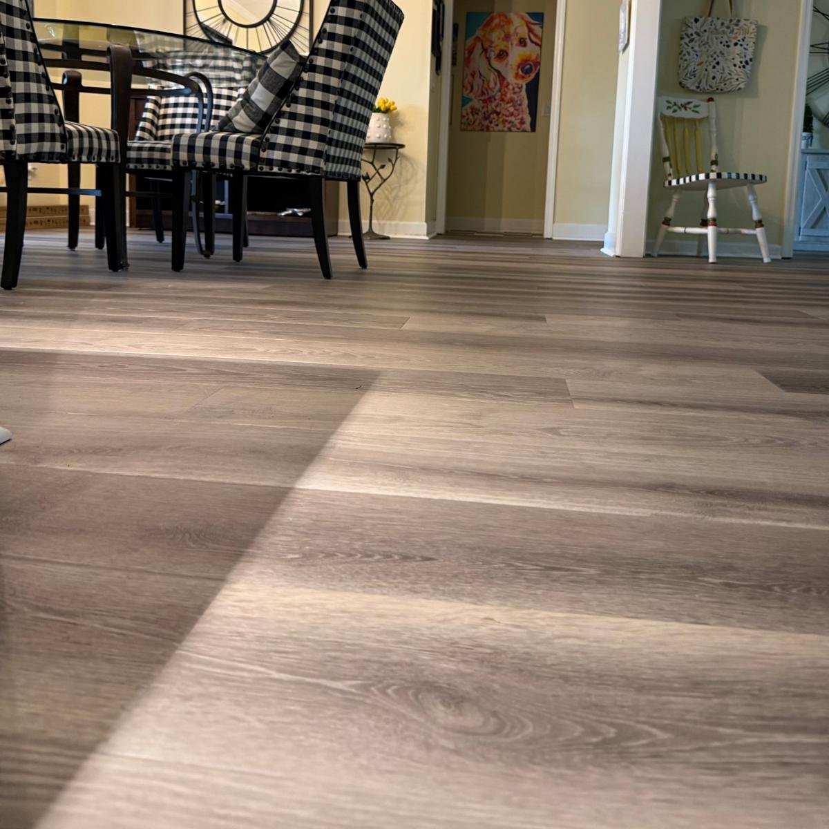 Close view of wood-look vinyl plank grain